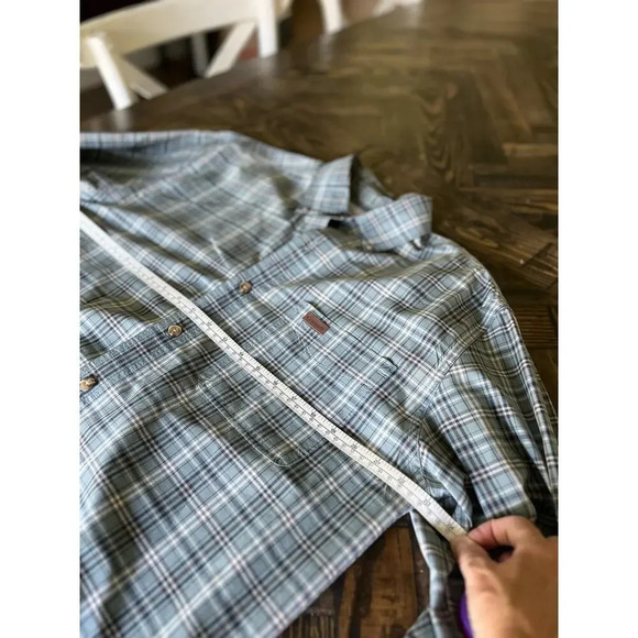 Carhartt 100% Cotton Button Down Men’s Medium Blue Brown Country Western Aztec - Picture 6 of 10